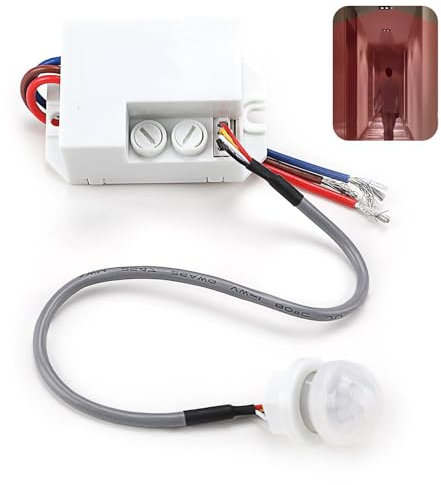 Mini PIR Sensor for Indoor Use, Ceiling Flush Mounted, Infrared Motion Detector with Adjustable Delay Time, Suitable for LED and Incandescent Lamps, Energy-Efficient Lighting, Range up to 8m/360°
