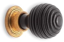 Infinity Decor Vintage Style Aged Brass Ebonised Beehive Reeded Preston Wooden Cupboard Knob Interior 36mm Furniture Wardrobe Cabinet Door Pull Handle