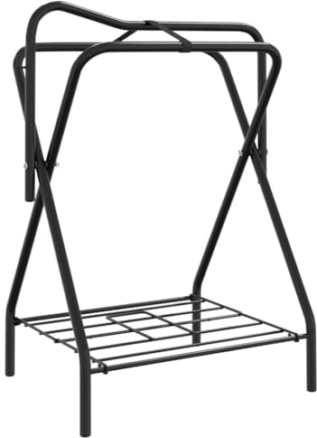vidaXL Soporte de Montura Plegable de pie Independiente Hierro Negro, Soporte para Silla de Montar, Soporte para Montura, Soporte para Silla de Montar portátil