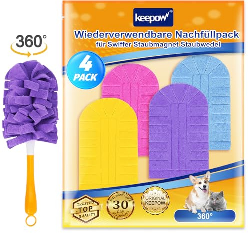 KEEPOW Ricariche Riutilizzabili per Swiffer Panni Catturapolvere, 4 Pezzi