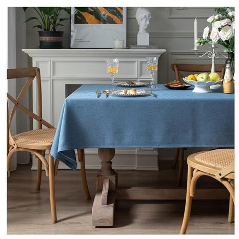 AMDXD Tischwäsche 135x160CM, Einfarbig Tischdecke Polyester Baumwolle, Tischdecken Outdoor Tischdekoration für Küche, Esstisch, Couchtisch, Parteien, Abendessen, Blau