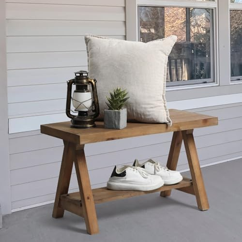 RowyPoey Solid Wood Bench, 30 Farmhouse Entryway Bench for Living Dining Room, Rustic Storage Bench Seat for Indoors, Natural