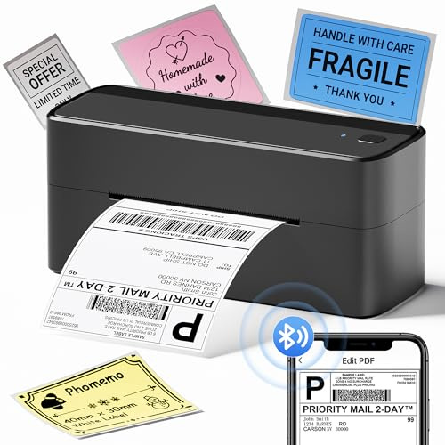 Phomemo 241BT Thermal Printer, Shipping Label Printer 4X6, Postage Label Printer Supports Bluetooth, Compatible with Royal Mail, Hermes, Etsy, Shopify, eBay, Amazon, FedEx, UPS, Black