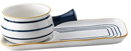 Ceramics Milk Pan Soup Pan 650ml with Tray, White Gift Set