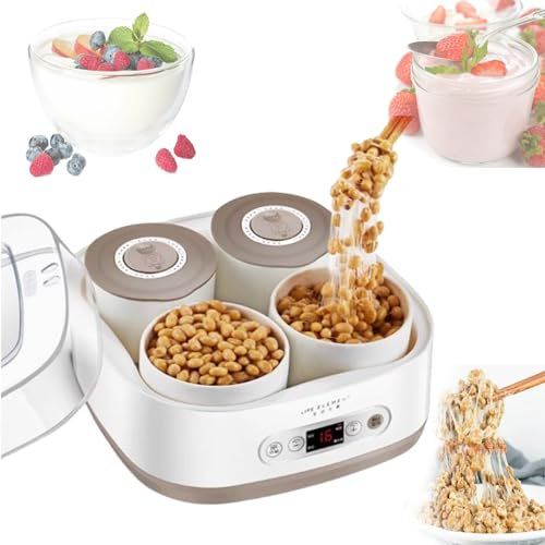 DPQICHH Tanque de fermentación de Yogur casero, máquina para Hacer Yogur Natto de 2 litros con Control de Temperatura Constante, Taza de cerámica de 500 ml * 4, con Memoria de Apagado, para Yogur