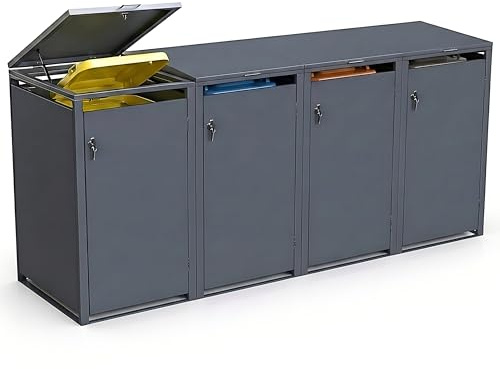 Graviers Mülltonnenbox 4er Set für bis zu 240L | Hochwertige Stahlkonstruktion | Abschließbar, wetterfest & modular erweiterbar