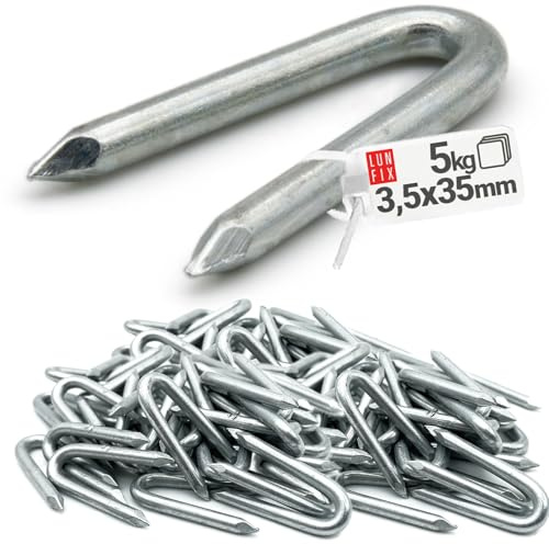 Crampillon acier galvanisé 3,5 x 35 mm, 5 kg env. 1050 pcs, clous en U | crampillons pour cloture, clou double pointe, grillage a poule, treillis, piquet bois, piquet cloture, Lun Fix