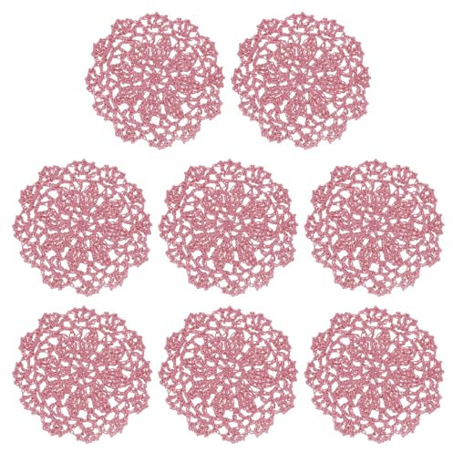 sourcing map Stoffuntersetzer, 10,2 cm, gewebte Häkeldeckchen, Spitzenstickerei, Tassenmatte mit Blumenmuster für Hochzeit, Party, Dekoration, Leder, Rosa, 8 Stück