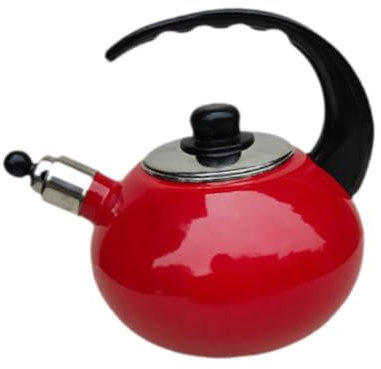 pistro Bollitore a fischio per piano cottura, bollitore da tè in acciaio smaltato con manico ergonomico, teiera per acqua calda da 1,8 l, universale per fornelli a gas e fornelli a induzione, rosso,