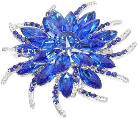 PATIKIL Broche de Flores con Piedras Estrás, Broche de Solapa de Cristal Vintage para Mujeres para Bodas Fiestas Cumpleaños Banquetes de Baile Decoración de Vestidos, Azul Oscuro