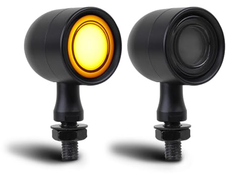 DREAMIZER Mini LED Clignotant Moto, CNC Clignotant 12V Universel pour Scooter, Lumière Ambre & Blanche Compatible avec Harley Honda Kawasaki Suzuki Triumph Yamaha, 2 Pièces
