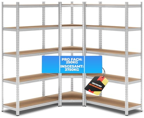 ALL Premium Schwerlastregal Eckregal 180x70x40 cm + 2X 180x90x40 cm Silber - 1250kg Traglast – stabiles Eckregal stehend, vielseitiges Regalsystem, Corner Shelf, ideal für Keller & Lager
