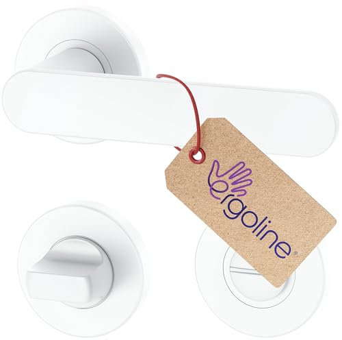 ERGO line PRIMA Poignée de porte d'intérieur, blanche, pour les portes de salle de bains, paire de poignées de porte sur rosaces rondes, blanche mate, garnitures de porte, poignée