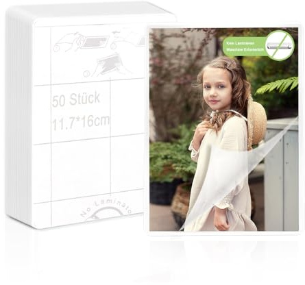 50 pellicole per laminazione a freddo, 11,7 x 16 cm, formato A6, autoadesive, per laminazione a freddo, senza macchine, per immagini ad ultrasuoni, biglietti da visita