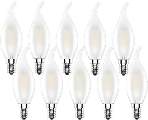 Zcexhph E14 Ampoule LED Bougie,4W Ampoule Flamme,Filament LED Blanc Chaud 2700K,Edison Lampe Forme de Bougie 400LM,Non Dimmable,Mat pour Lustres,10 Pièces