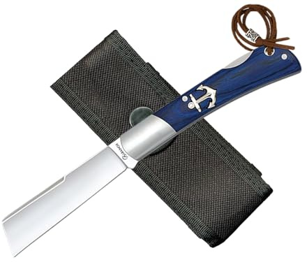 Tiendas LGP- Albainox - Navaja Marinera, Punta Cortada, Plegable, Acero INOX Hoja de 8 cm. Mango de Stamina Azul, Sistema de bloqueo Back Lock, Hueco con cordón fiador incluido, con Funda, 18986-F