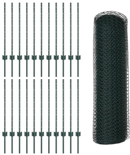 vidaXL Sechseckzaun mit Pfosten 50 x 0,8 m PVC-beschichteter Stahl