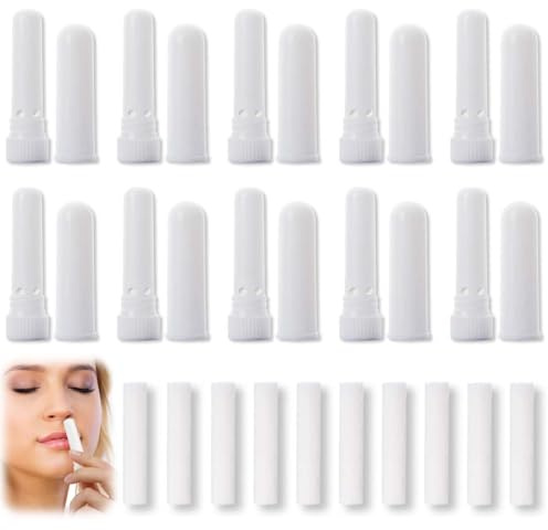 JAZOKA 10 Pcs Essential Oil Inhaler Tubes with 10 Pieces Cotton Wicks Refillable Nasal Inhaler Stick Aromatherapy for Aromatic Therapy