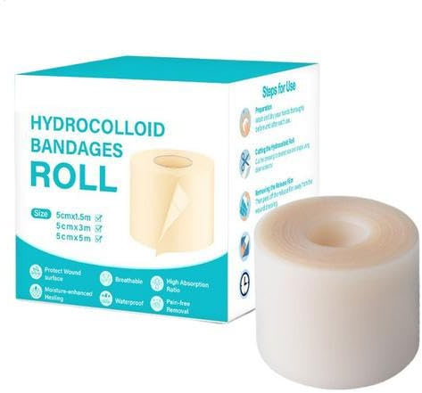 Vendaje Hidrocoloide, Hydrocolloid Roll Tape, hidrocoloide para apósitos de heridas, Hydrocolloid Bandages Para ampollas, acné y heridas menores(5cmx3m)
