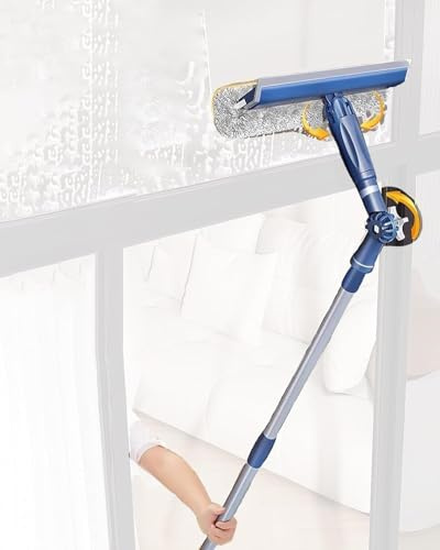 Teleskop-Fensterreiniger-Set, 1 m langer Griff, 180 ° drehbarer Kopf, professionelle Duschglasbürste, ausziehbares Glaswaschwerkzeug für die Hausreinigung
