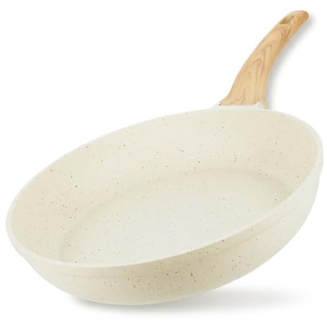 Homiu Non-Stick Frying Pan for Induction, Gas, Ceramic & Electric Hobs – Lightweight Pan for Eggs, Pancakes, Omelettes & Everyday Cooking (White, 28cm)