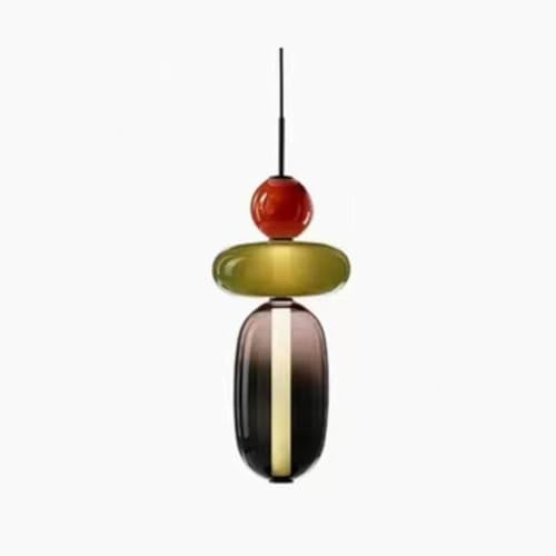 SUZEPER Vintage Glass Pendant Light LED, Candied Gourd Shape Kitchen Island Lamp, Hanging Modern Chandelier for Bedroom Study Decorative, 3A1