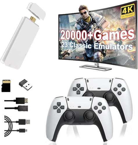More9Room Wireless Retro Game Console Stick with Dual 2.4GHz Wireless Controllers 4K HDMI Output Stick Built-in 20000+ Classic Games for Family & Friends Entertainment 64GB