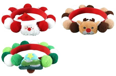 3 Stück Weihnachts-Plüsch-Halsbänder mit pelzigen Bommeln, verstellbares Katzenhalsband, Hunde-Halsbekleidung für Festivals, Partys, Weihnachten, Haustierhalsband
