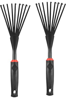Levemolo 2 Piezas Rastrillo de Mano Ergonómico para Jardín con Dientes de Plástico Negro Portátil y Resistente para Eliminar Malas Hierbas y Huertos y Césped