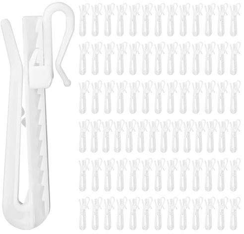 Plastic Curtain Hook Adjustable Pinch Pleat Curtain Hooks 3.1Inch Ratchet System Pinch Pleated Curtain Hook White for Bedrooms Living Rooms Bathrooms Outdoor Courtyards Study Rooms (80 Pcs)