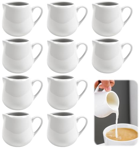 Vurixfo 12 Pcs Ceramic Small Milk Jugs with Handle, 100ml Creamer Pitcher | For Coffee Tea, Mini Gravy Jug Serving Sauce Pot, Kitchen Pouring Milk Container, for Daily Use & Party (White)