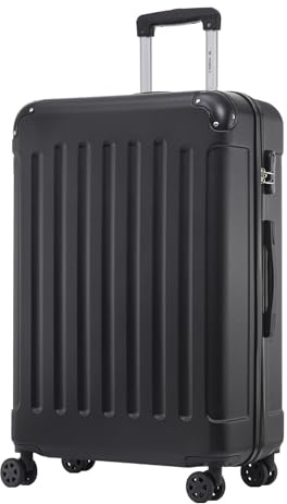 YONSLY Trolley Koffer Suitcase, Reisekoffer, Rollkoffer Handgepäck, Hartschalenreisekoffer mit 4 Rollen 360°, Zahlenschloss, Weicher Gummigriff für Reisen, Camping (XL, Schwarz)