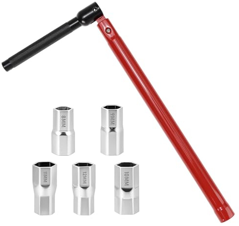 senri 8-13mm Tap Spanner Set, Faucet Wrench Tool Kit, Under Sink Basin Wrench with 5 Changeable Sockets, Heavy Duty Steel Tubular Box Spanner for Plumbing, Tap, Sink & Water Heater Repairs