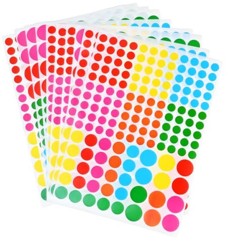 Bunte Klebepunkte & Klebepunkte Bunt - 1570 Stück Runde Aufkleber in 3 Größen (10mm, 15mm, 20mm) mit 6 Farben