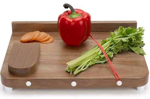 Tabla de cortar con una mano, tabla de cortar adaptable con una mano, ayuda para picar de madera para discapacitados con púa, fondo antideslizante y superficie lisa para carne de frutas y ve