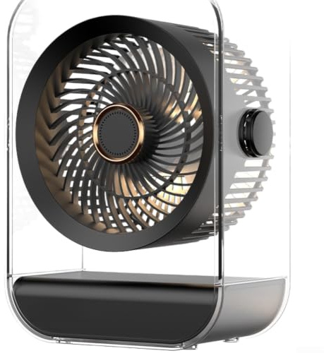 Ventilador de escritorio recargable por USB con luz ambiental, 5 velocidades, ajustable, fuerte flujo de aire, ventilador personal para estudio y sueño, 26,6 cm (negro)