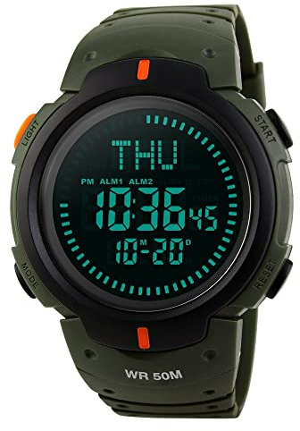 TONSHEN Herrenuhr Sport Uhr LED Digital Armbanduhr Outdoor Kompass Uhr Militär Uhren 50M Wasserdicht 3 Alarm Stoppuhr Countdown LED Licht Plastik Uhr