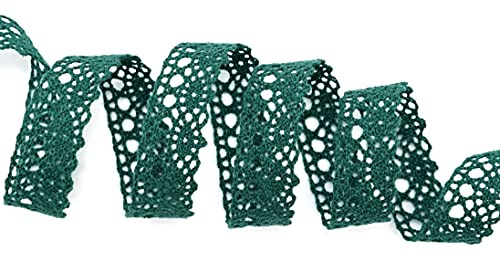 Spitze EMILIA DUNKELGRÜN 5 m x 15 mm Baumwollspitze Grün Spitzenband Spitzenborte Dekoband Schleifenband Häkelspitze Baumwolle Häkelband Vintage Geschenkband Hochzeit