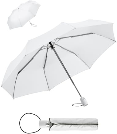 FARE Regenschirm (weiß) - öffnet & schließt automatisch - kompakt, windsicher, sturmfest & wasserabweisend - stabiler Taschenschirm - Perfekter Begleiter für Damen und Herren