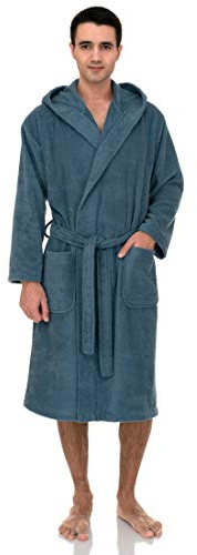 TowelSelections Mens Hooded Robe Cotton Terry Cloth Towel Bathrobe Soft Shower Bath Robes for Men Medium Blue Heaven