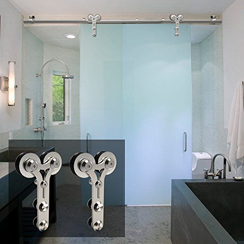 Kit Porta Scorrevole da 12FT / 360cm cm con Binario Scorrevole, Acciaio inossidabile Armadi Scorrevoli Kit, per Porta Scorrevole a Vetro Singolo