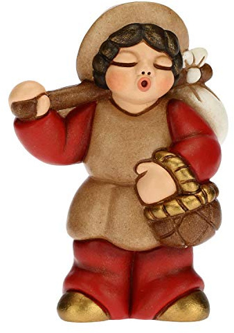 THUN - Statuina Presepe Uomo con Fagotto - Decorazioni Natale Casa - Linea Presepe Classico, Variante Rossa - Ceramica - 6 x 3,8 x 8 h cm