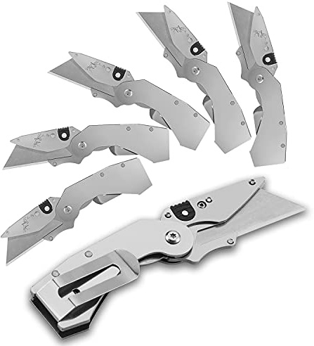 Lichamp 6-Pack Folding Utility Knife Box Cutter, Quick Change Razor Knife Utility Pocket Construction Blade, (Silver, C6SL)