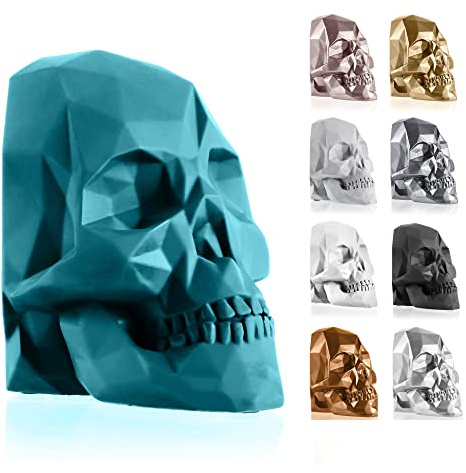 concrette Buchstütze Skull Low-Poly Totenkopf aus architektonischem Beton - Stütze für Bücherregal Buchhalter Buchständer - Dekorative Buchstützen für Regale - 1 Stück