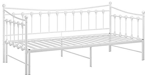 Tidyard Ausziehsofa Ausziehbett Bettgestell Bettsofa Tagesbett Schlafsofa Metallbett Metall 90x200 cm Weiß