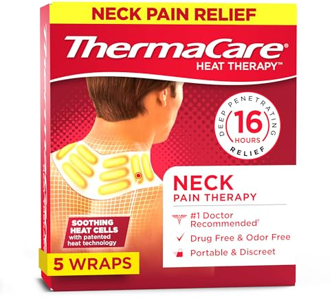 ThermaCare Heat Wraps for Neck & Shoulder Pain Relief - Portable Adhesive Heating Pads with 16-Hour Therapeutic Heat - Drug-Free Muscle & Joint Soothing Patches (5-Count)