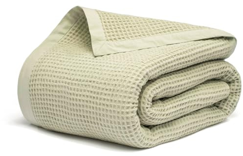 Salt Earth GOTS Certified 100% Organic Cotton Throw Blanket, 55x60 Waffle Blankets & Throws for Bed, Throw Blanket for Couch, Cozy Christmas Blankets and Throws for Christmas Gifts (Sea Foam)