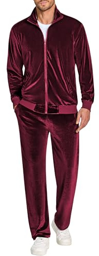 COOFANDY Velour Tracksuit Men Mock Neck Long Sleeve Mens Suits Athletic Fit 2 Piece Cheap Jogging Suits Mens Zip Up Jacket