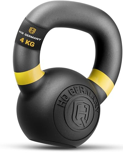 HQ Germany® Kettlebell Powdercoat [Pulverbeschichtung] - Kugelhantel 2-32kg | Vollguss ohne Schweißnähte, ±2% kalibriert, optimierte Gussform je Gewicht, Beschichtung platzt nicht ab, Farbcodes nach Norm