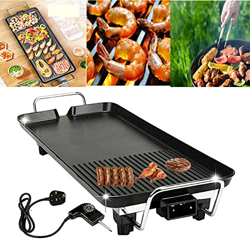 1500W Large Electric Health Food Grill Teppanyaki Grill with 5 Temperature Control for Kitchen Dinner Party Camping Festival Cooking, Smokeless BBQ Hot Plate Barbecue - 48x27x8cm